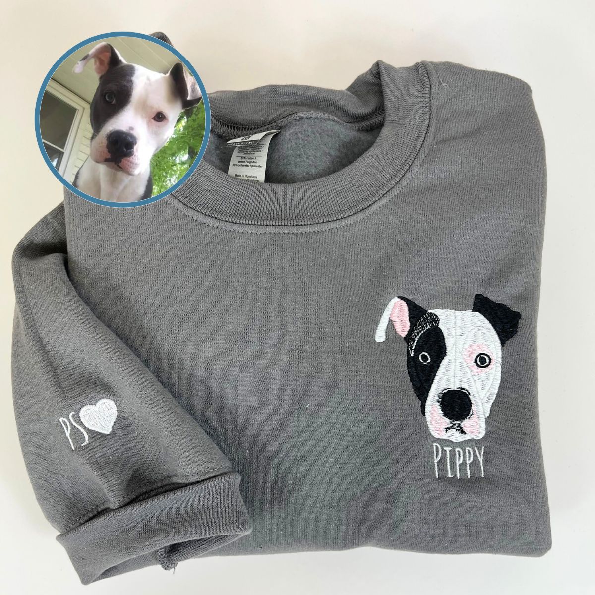Custom Full-Color Dog Face Photo Embroidered Sweatshirt