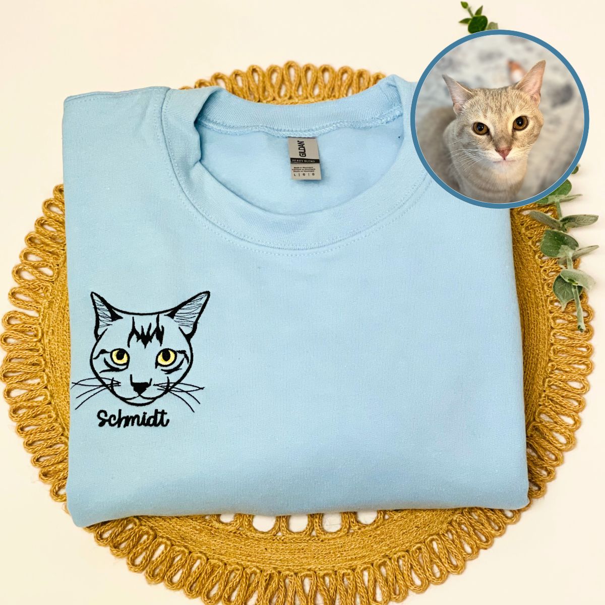 Custom Cat Face Line Art Embroidered Sweatshirt