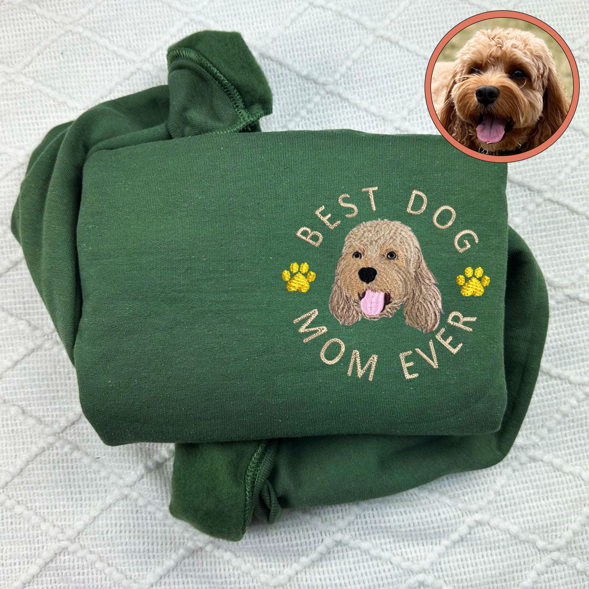 Custom Full-Color Best Dog Mom Ever Embroidered Hoodie