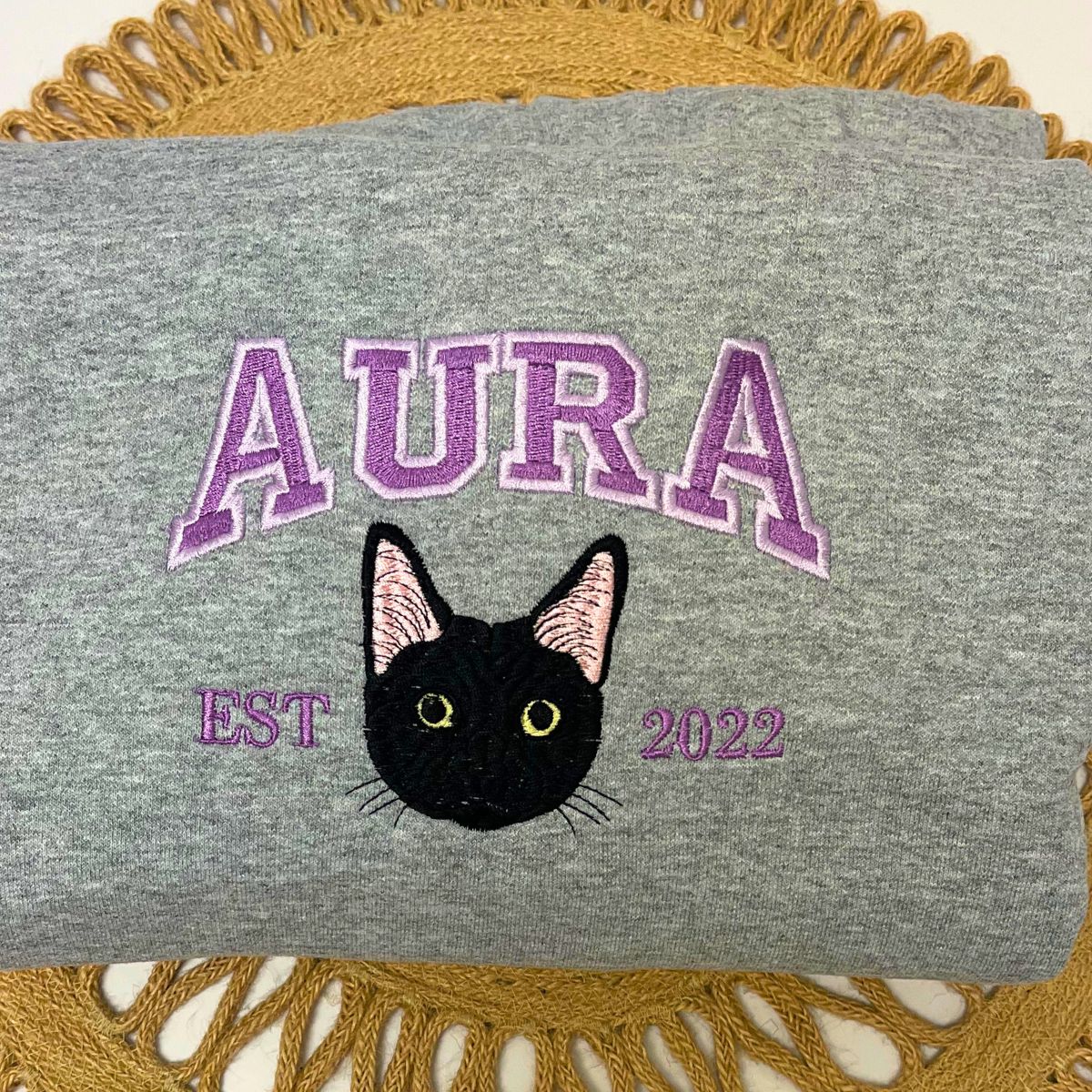 Custom Full-Color Varsity Cat Face Embroidered Hoodie