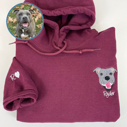 Custom Full-Color Dog Face Photo Embroidered Hoodie