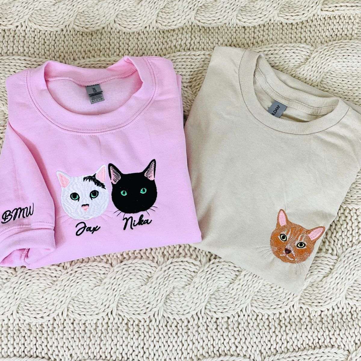Custom Full-Color Cat Face Photo Embroidered Sweatshirt