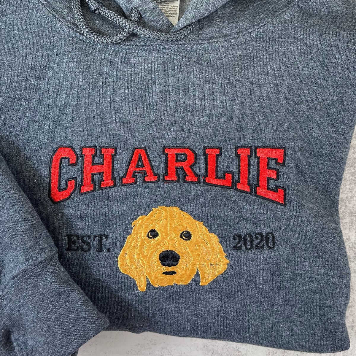 Custom Full-Color Varsity Dog Face Embroidered Hoodie