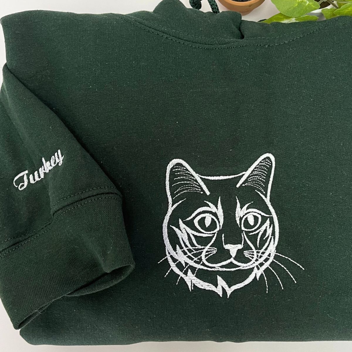 Custom Cat Face Line Art Embroidered Hoodie