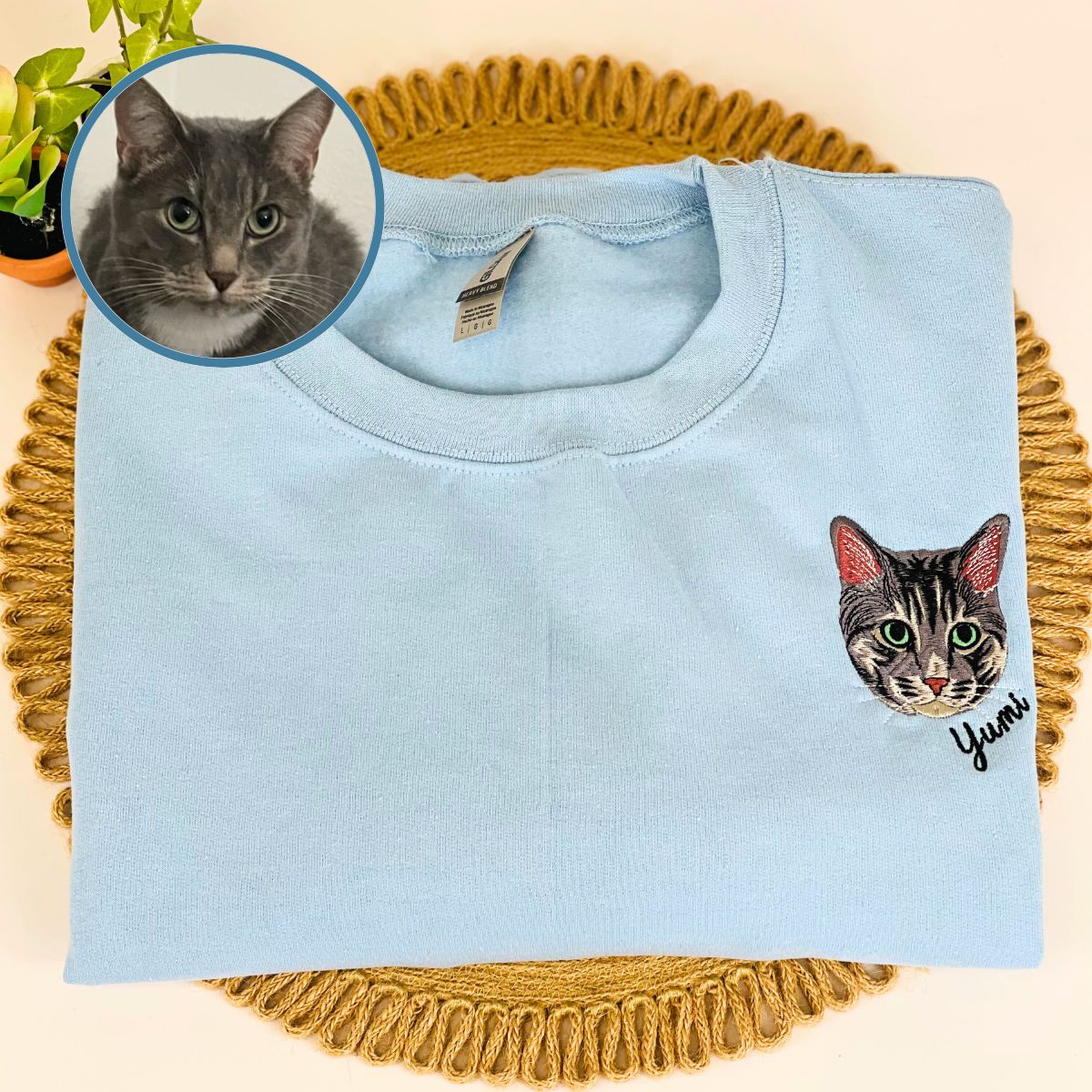 Custom Full-Color Cat Face Photo Embroidered Sweatshirt