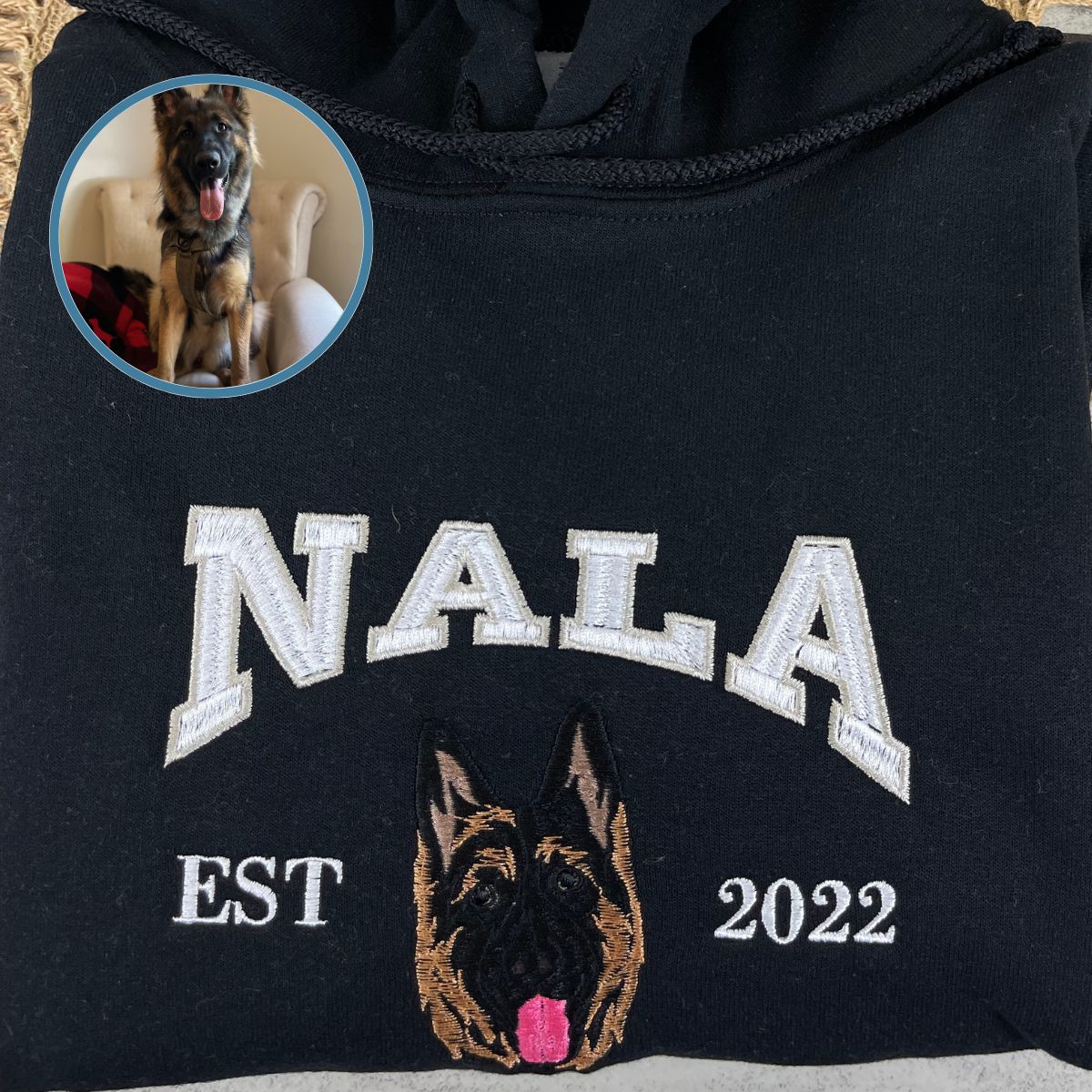 Custom Full-Color Varsity Dog Face Embroidered Hoodie