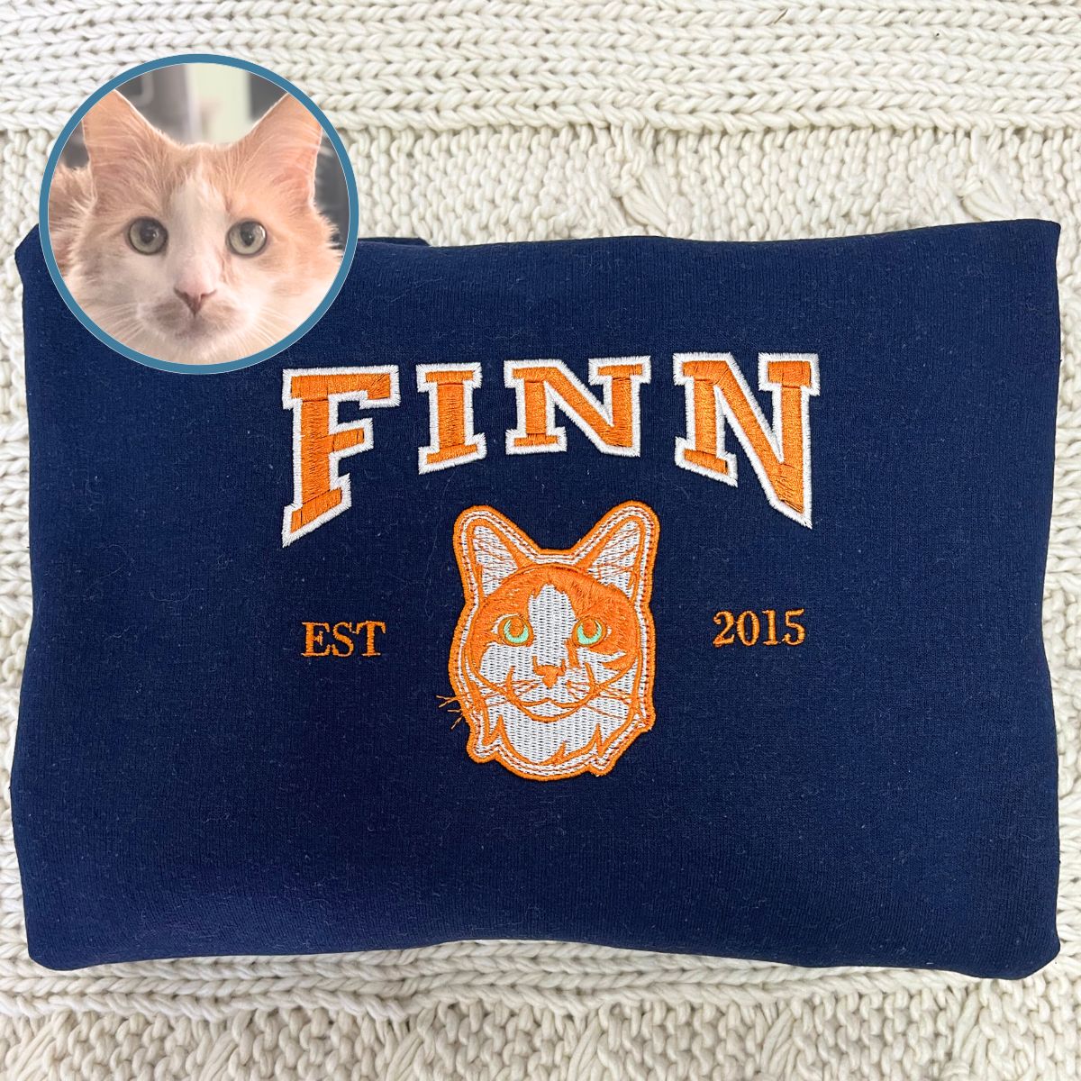 Custom Full-Color Varsity Cat Face Embroidered Hoodie
