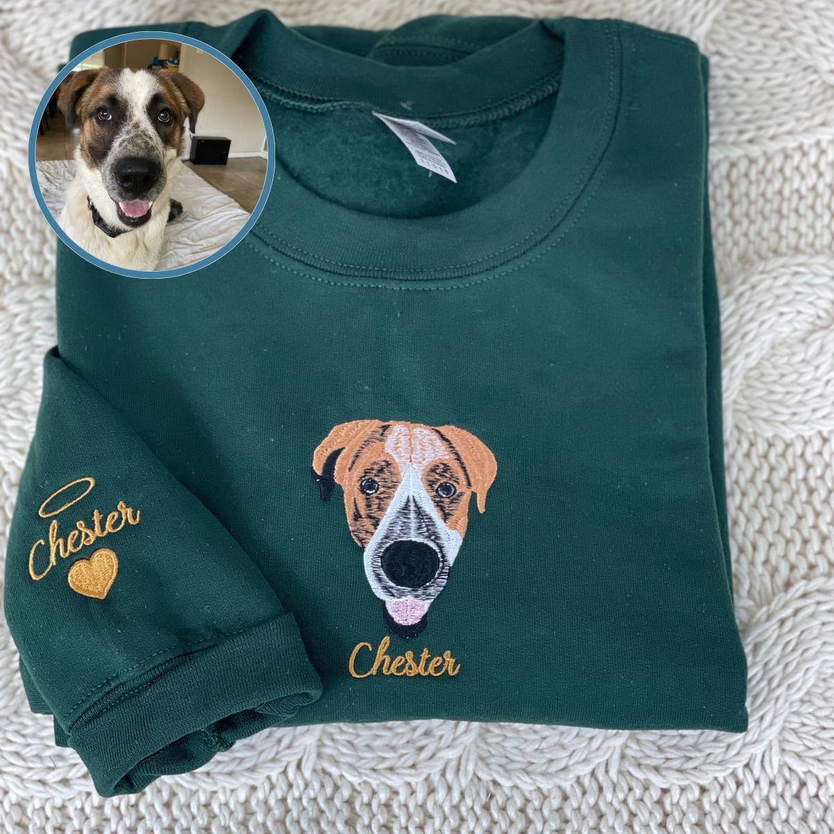 Custom Full-Color Dog Face Photo Embroidered Sweatshirt