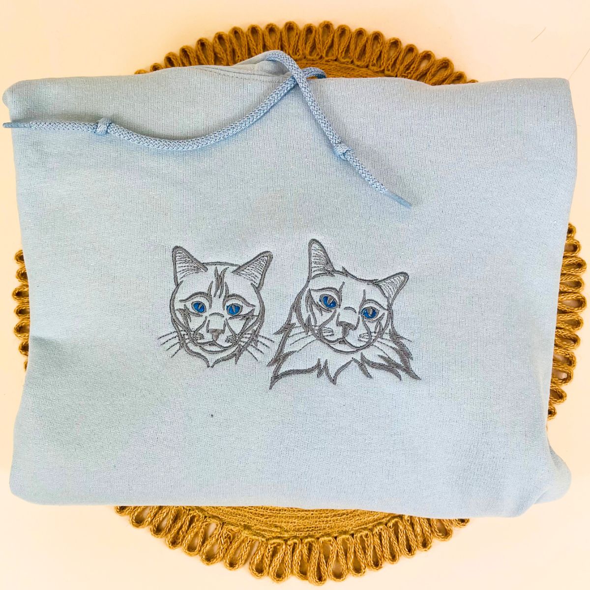 Custom Cat Face Line Art Embroidered Hoodie