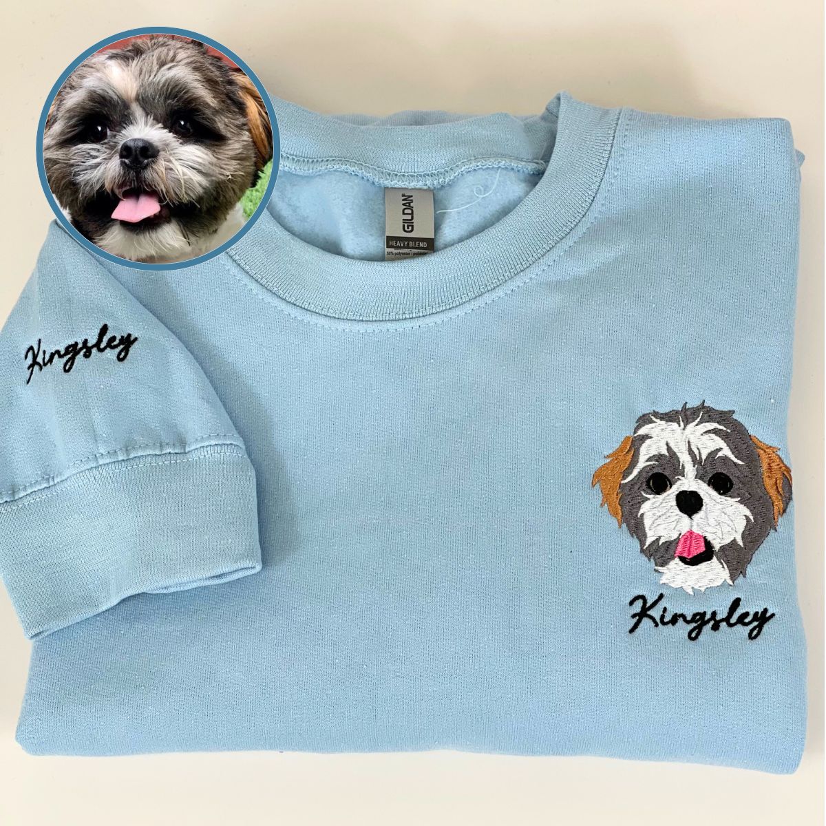 Custom Full-Color Dog Face Photo Embroidered Sweatshirt