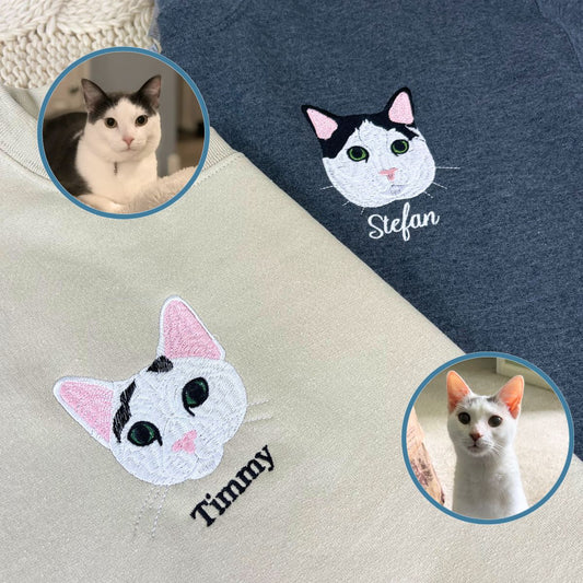 Custom Full-Color Cat Face Photo Embroidered Sweatshirt