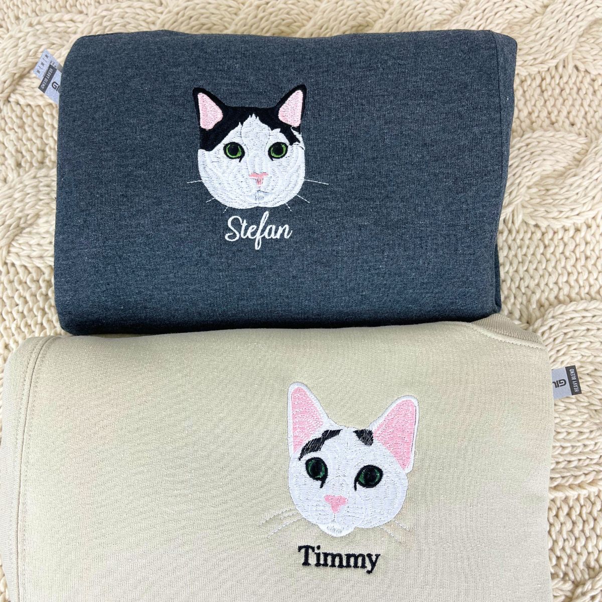 Custom Full-Color Cat Face Photo Embroidered Sweatshirt