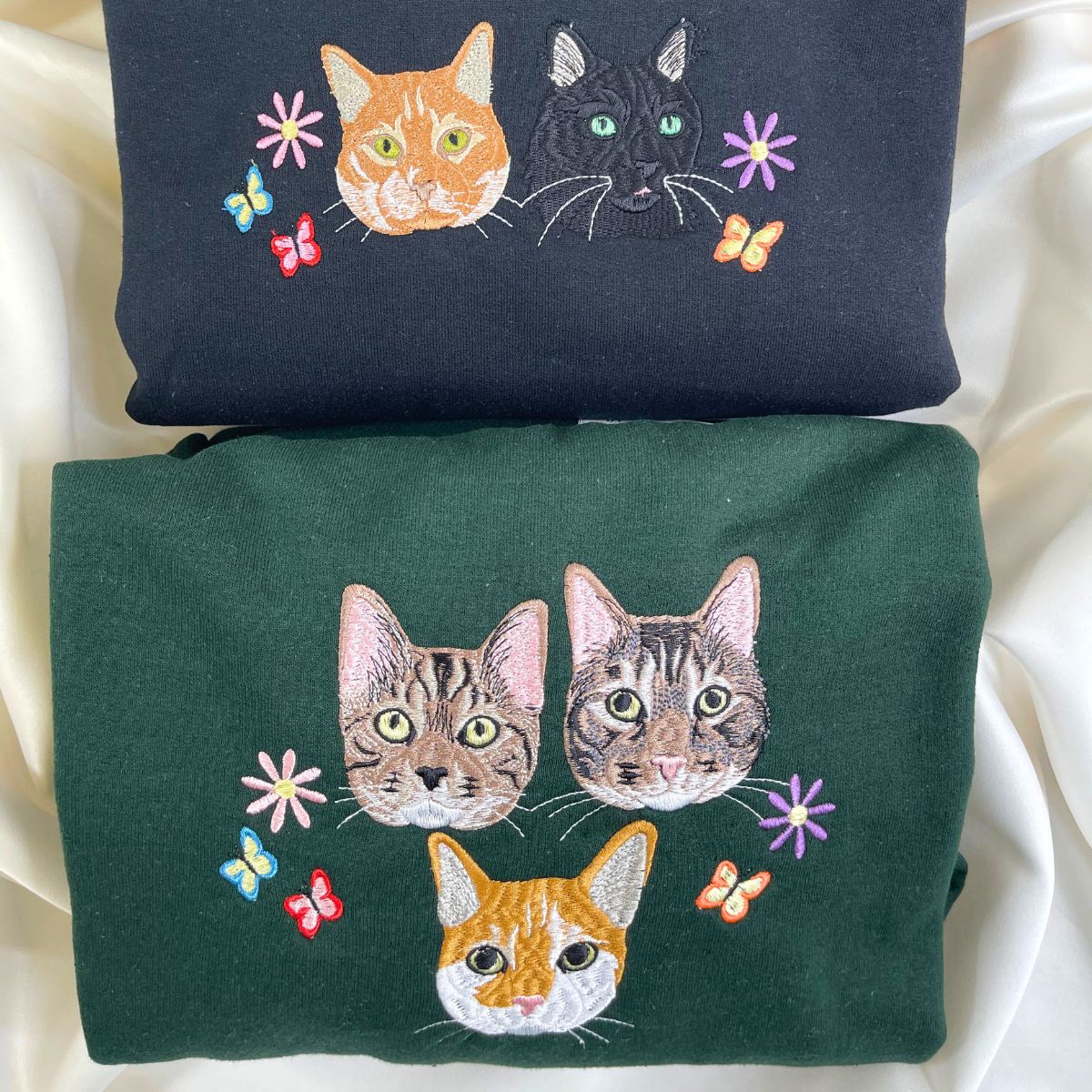 Custom Full-Color Cat Face Photo Embroidered Sweatshirt