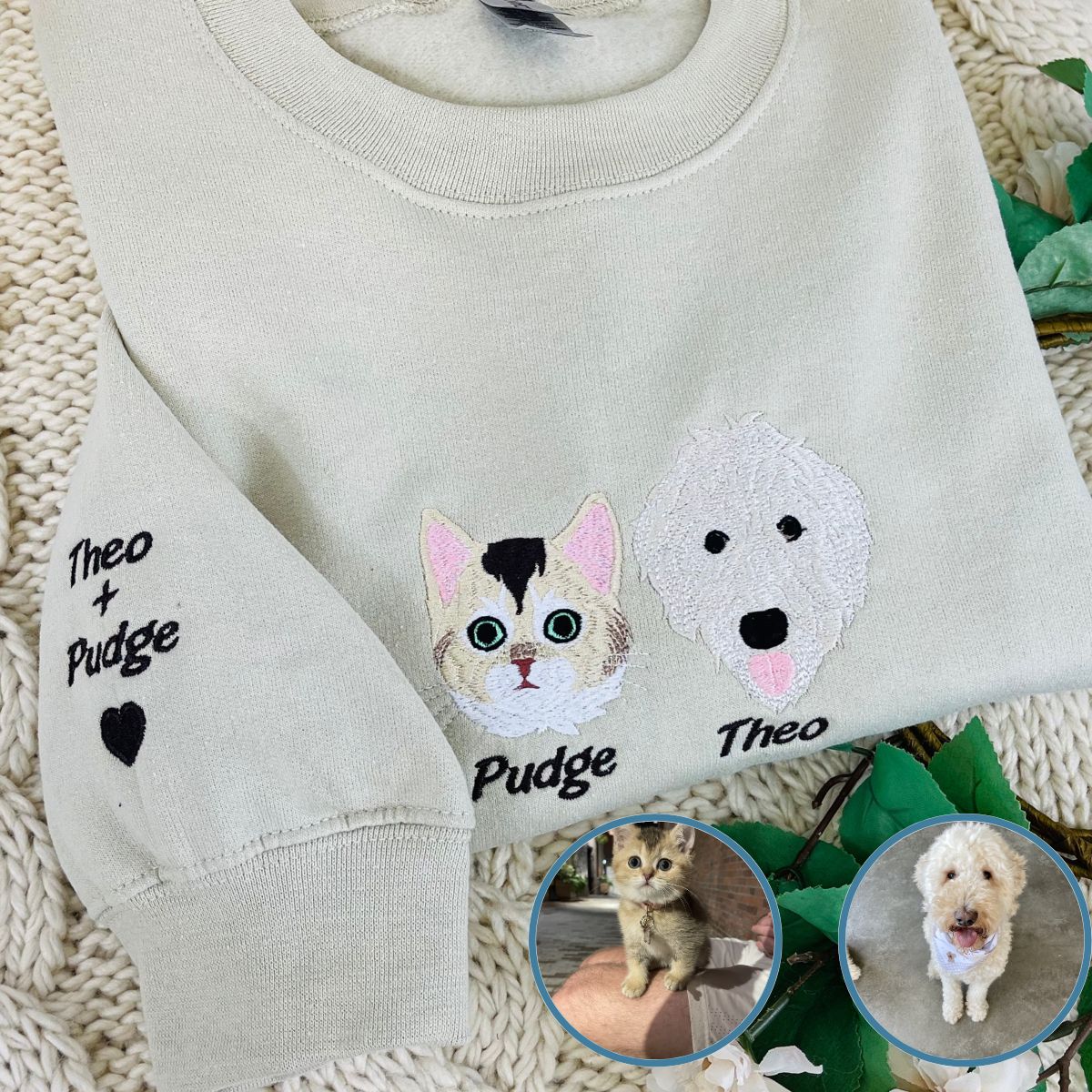 Custom Full-Color Dog Face Photo Embroidered Sweatshirt