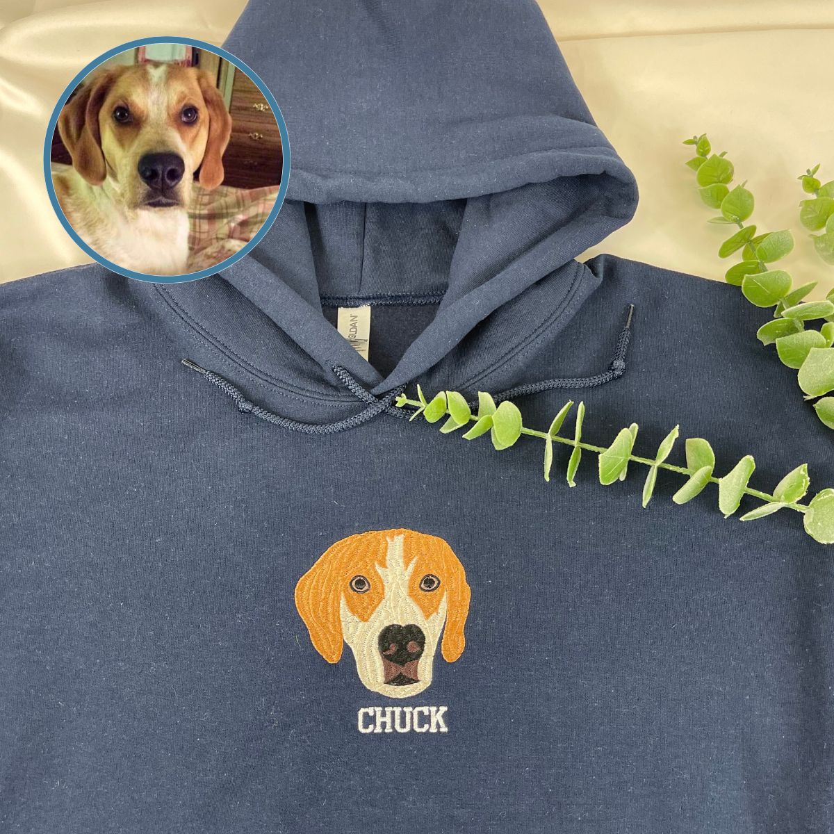 Custom Full-Color Dog Face Photo Embroidered Hoodie