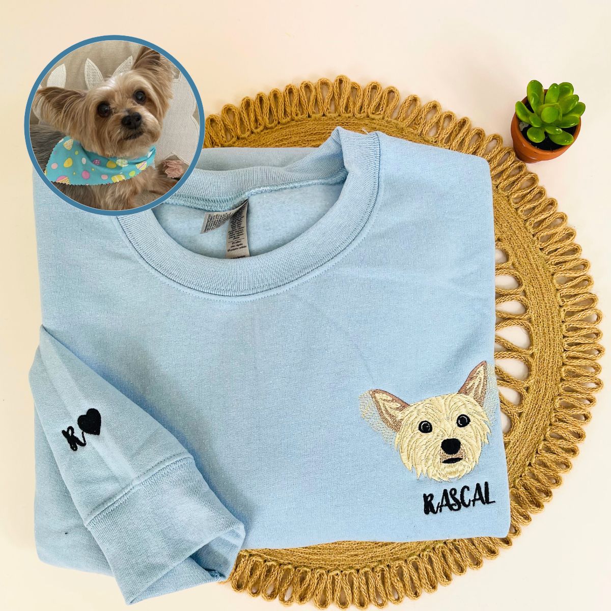 Custom Full-Color Dog Face Photo Embroidered Sweatshirt