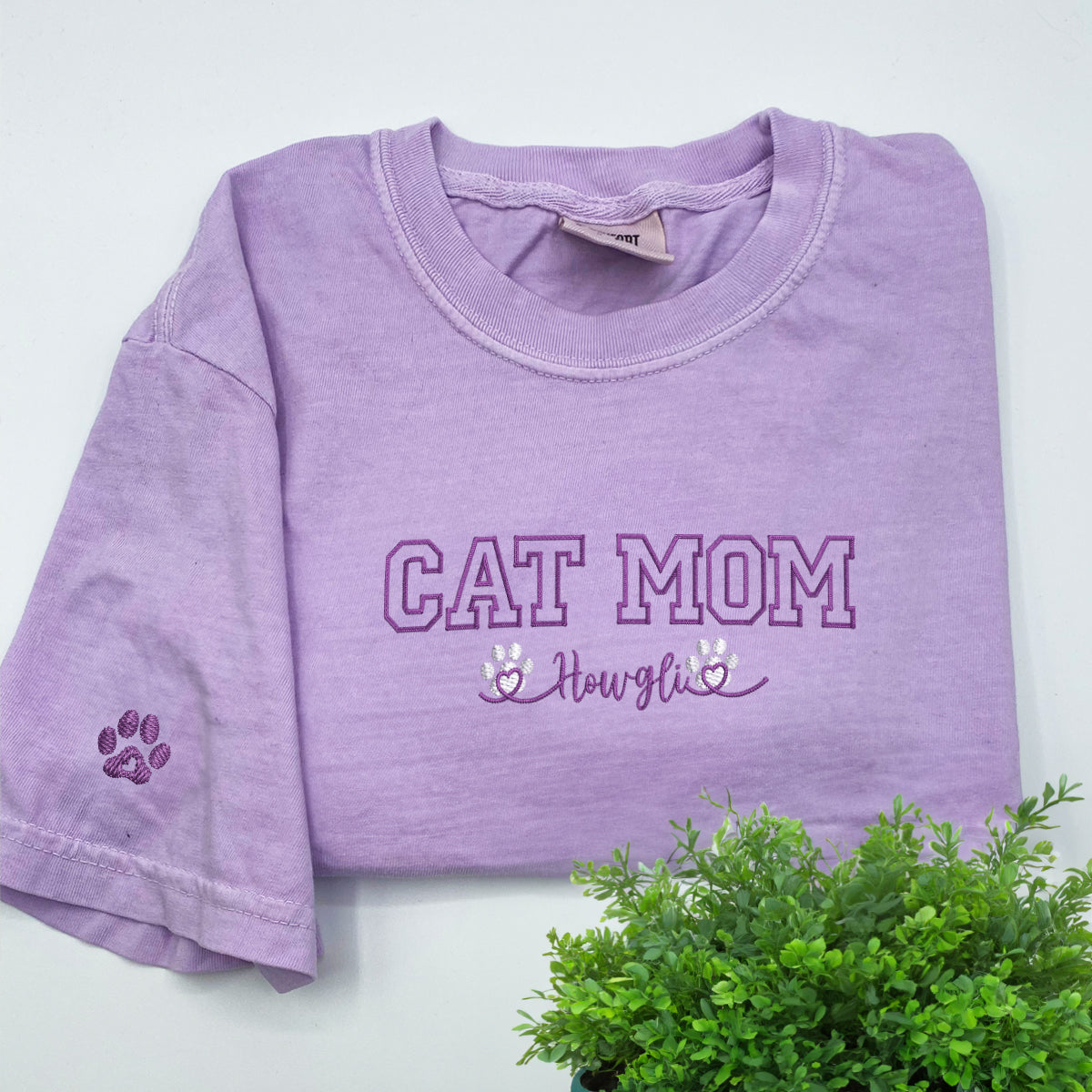 Custom Cat Mom with Names Embroidered T-Shirt