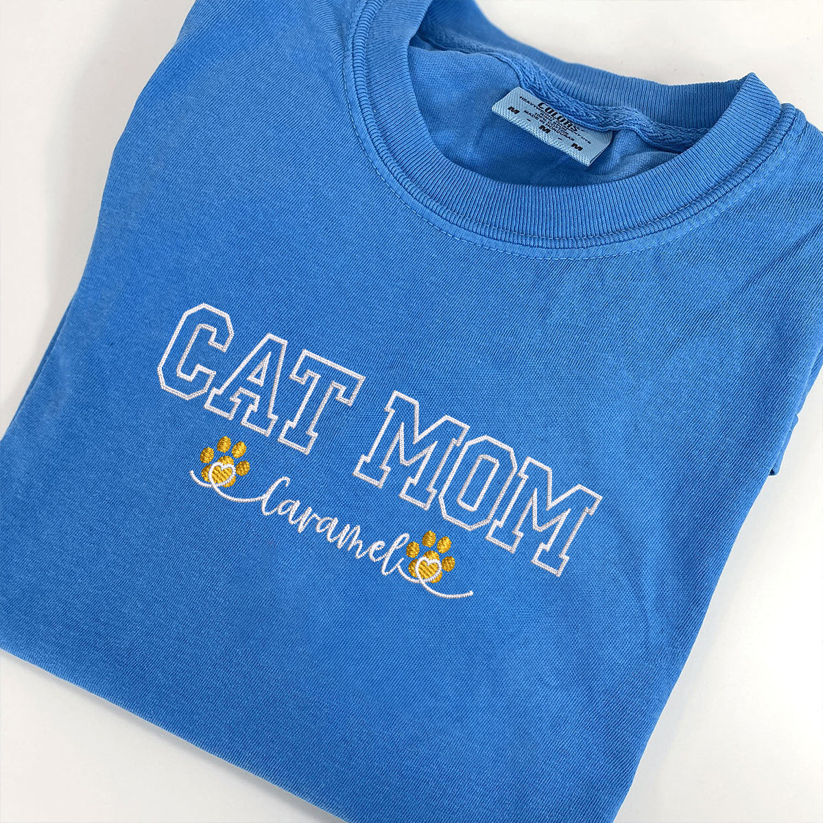 Custom Cat Mom with Names Embroidered T-Shirt