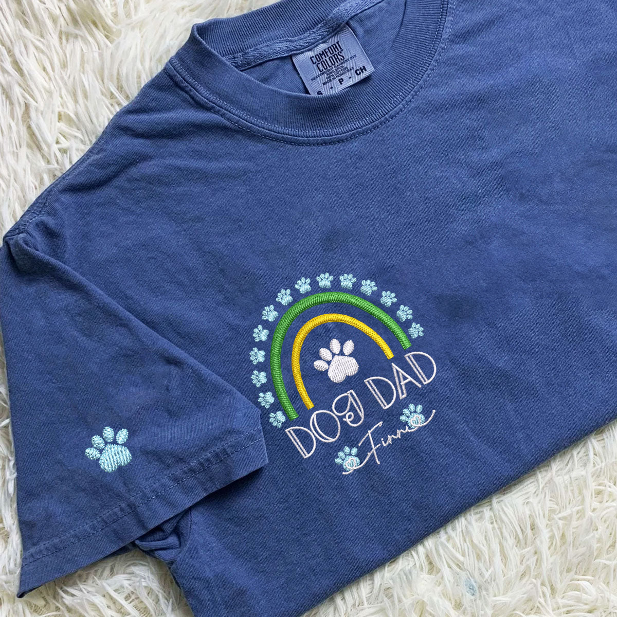 Custom Dog Dad Rainbow With Names Embroidered T-Shirt