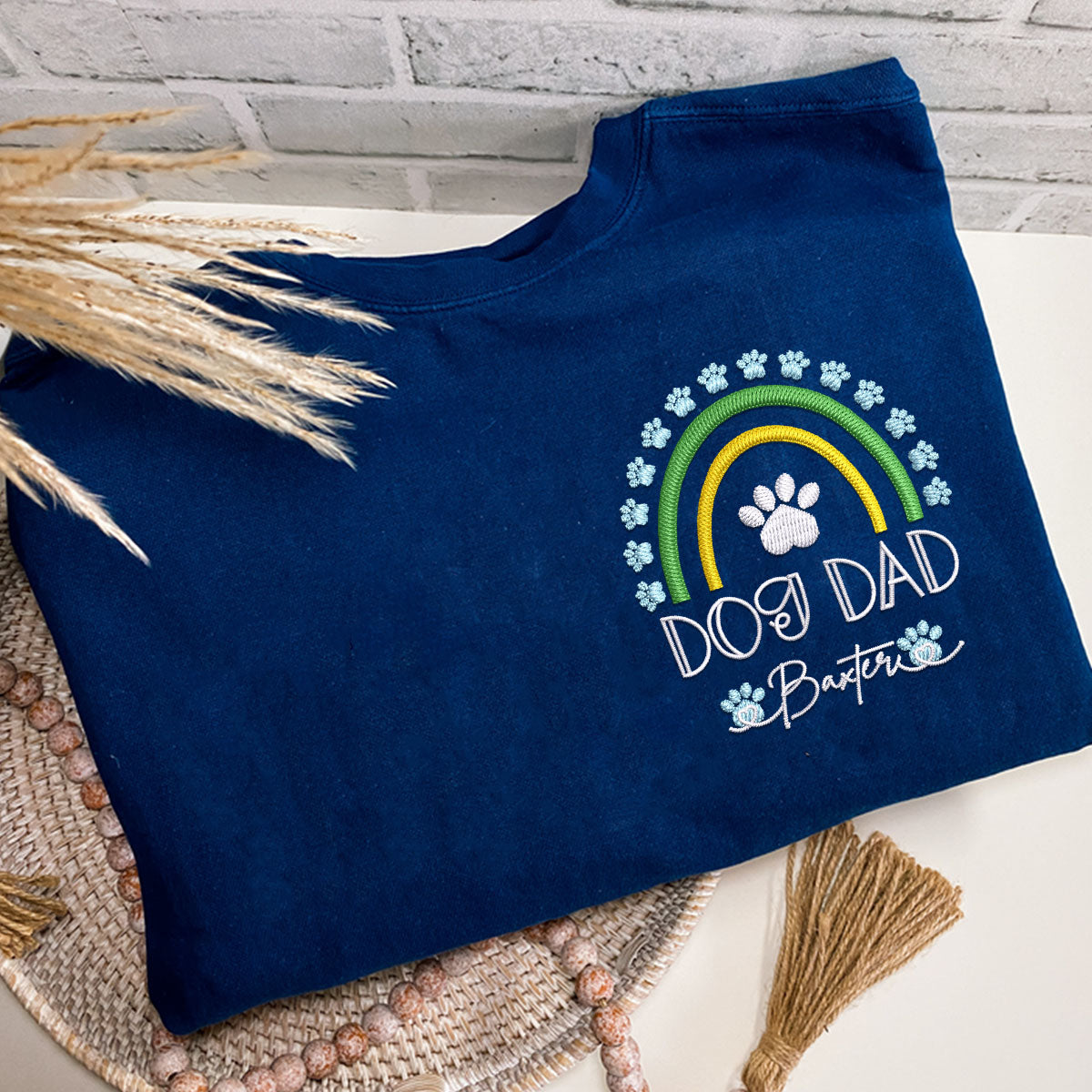 Custom Dog Dad Rainbow With Names Embroidered T-Shirt