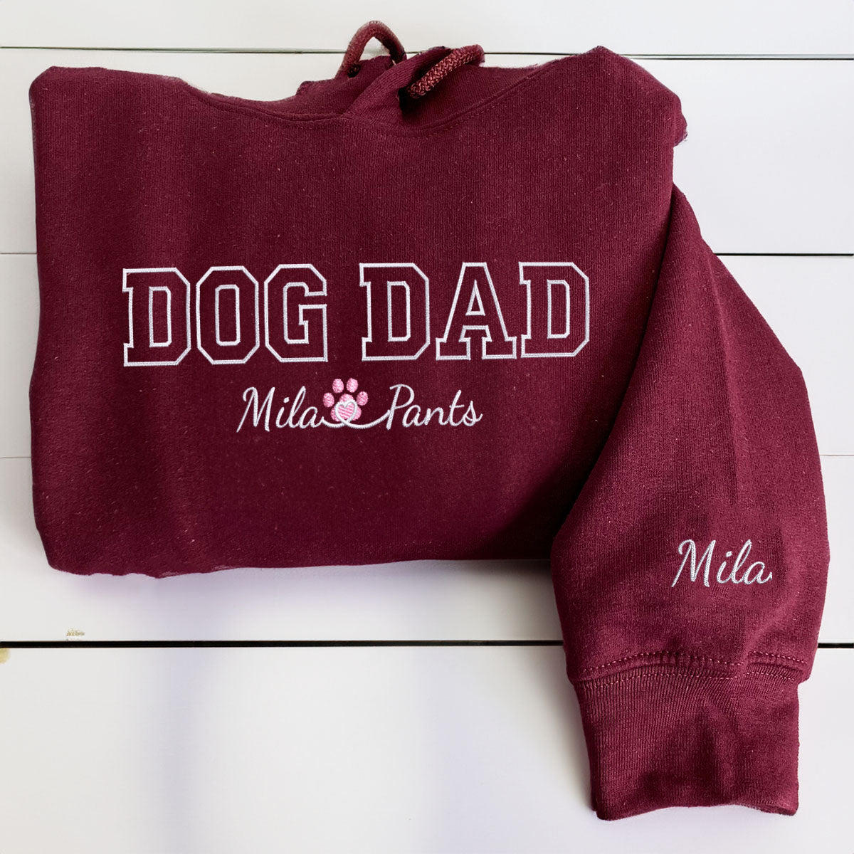 Custom Dog Dad with Names Embroidered Hoodie