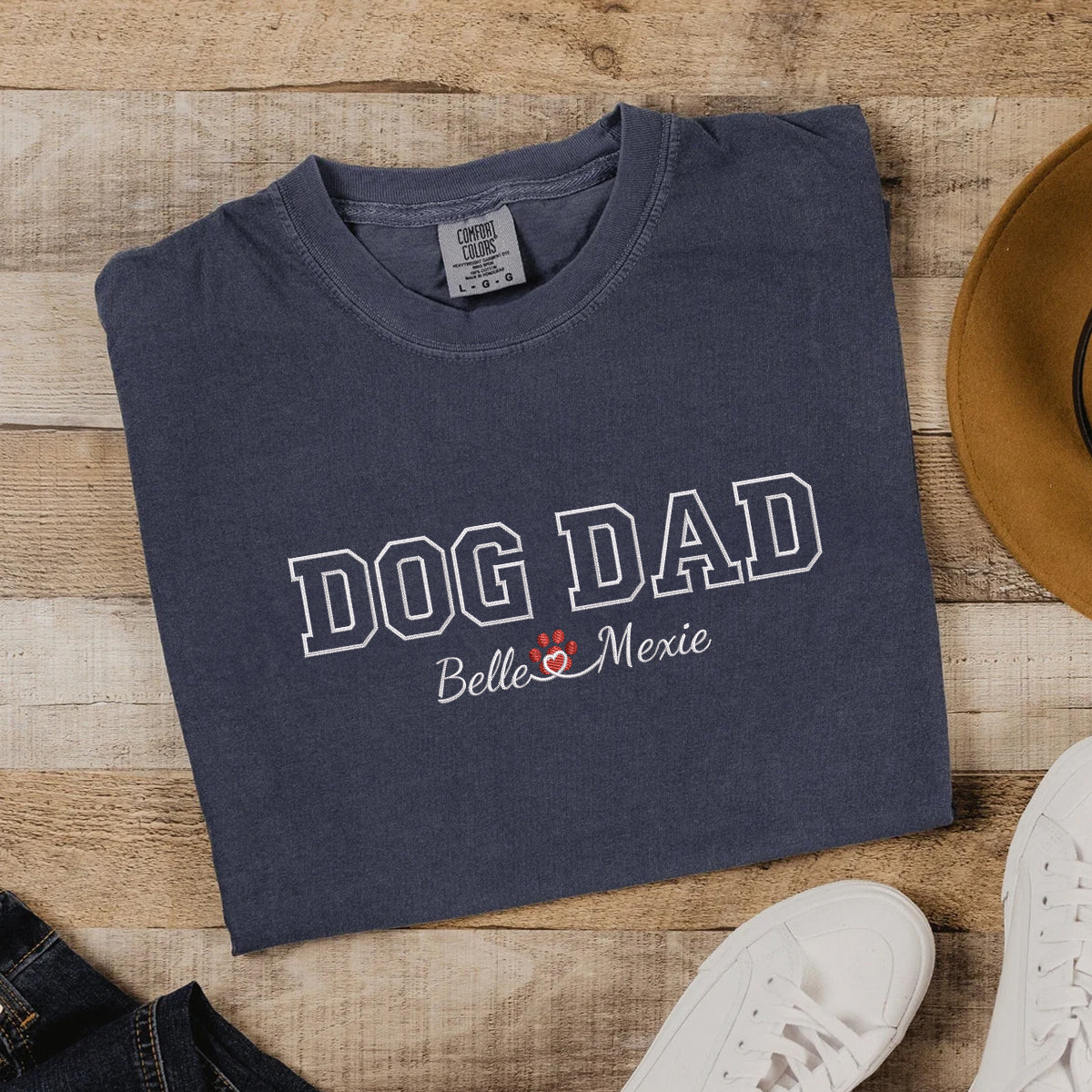 Custom Dog Dad with Names Embroidered T-Shirt