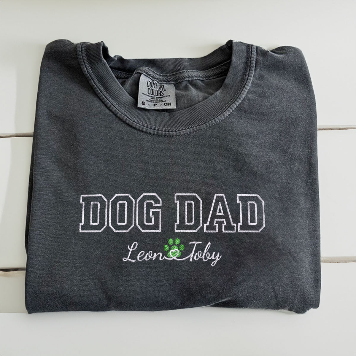 Custom Dog Dad with Names Embroidered T-Shirt