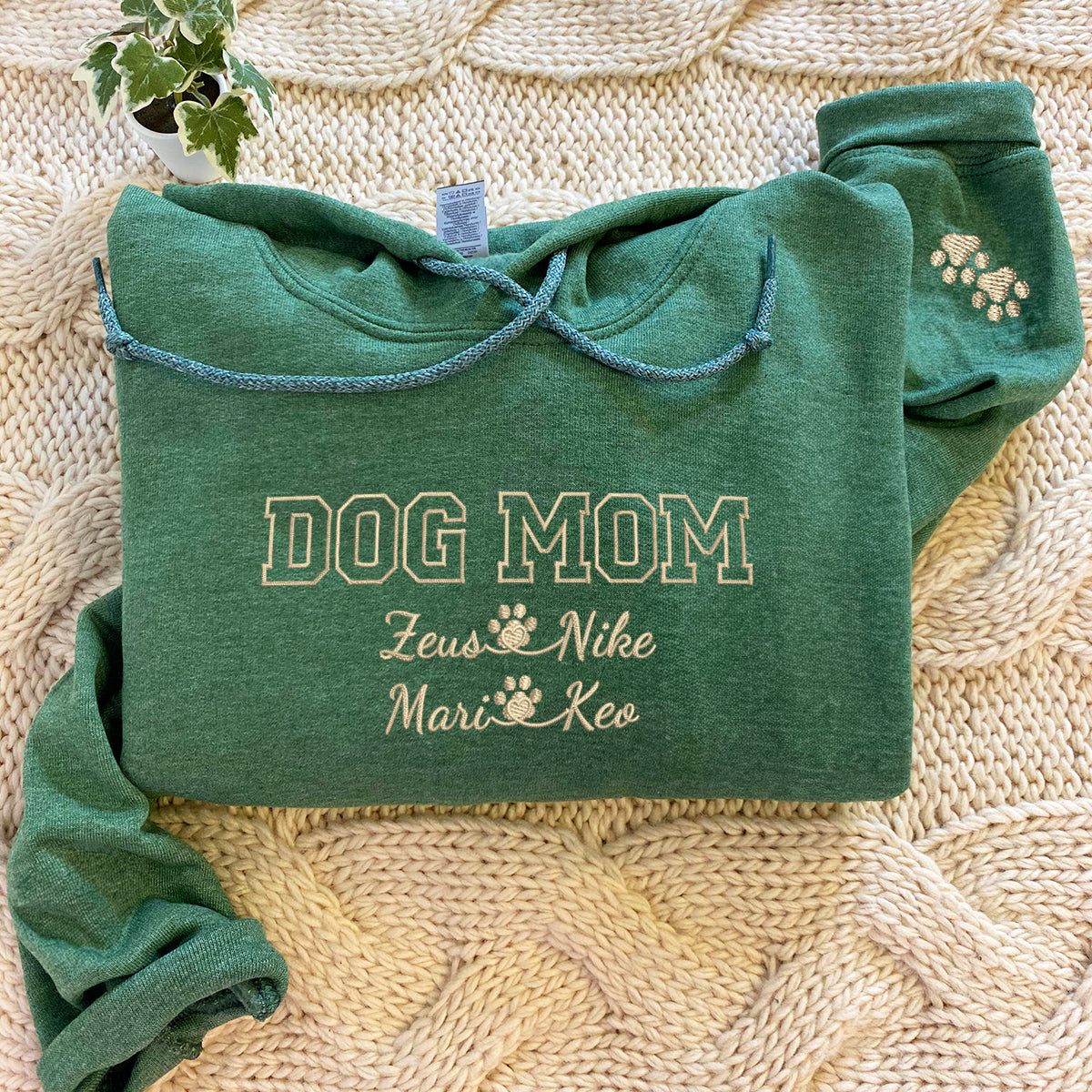 Custom Dog Mom with Names Embroidered Hoodie