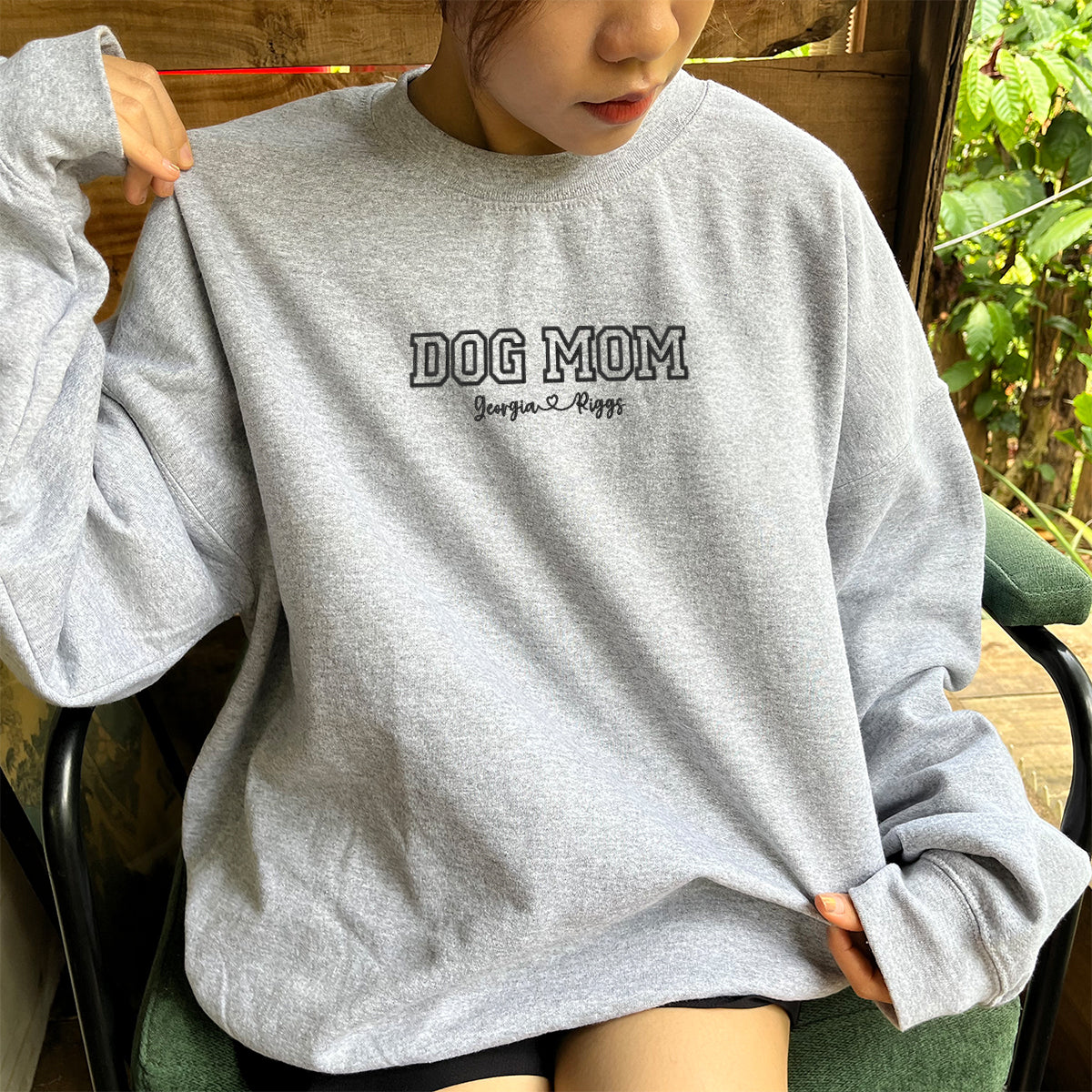 Custom Dog Mom with Names Embroidered Sweatshirt