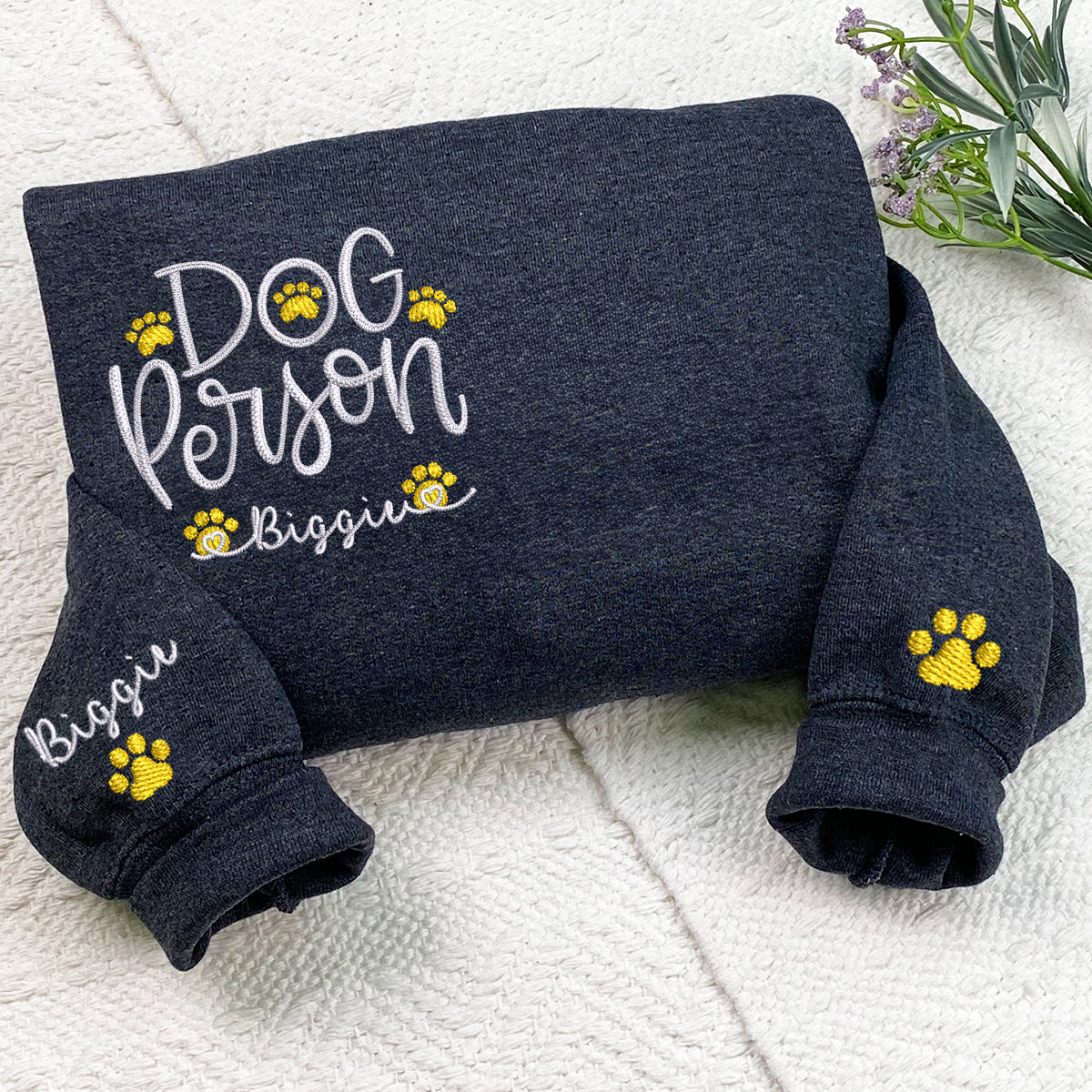 Custom Dog Person With Dog Names Embroidered Sweatshirt