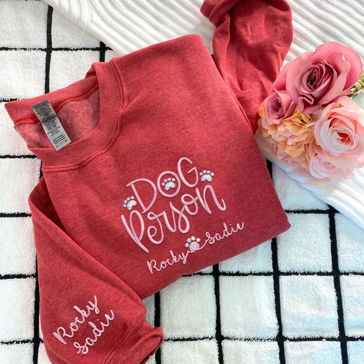 Custom Dog Person With Dog Names Embroidered Sweatshirt