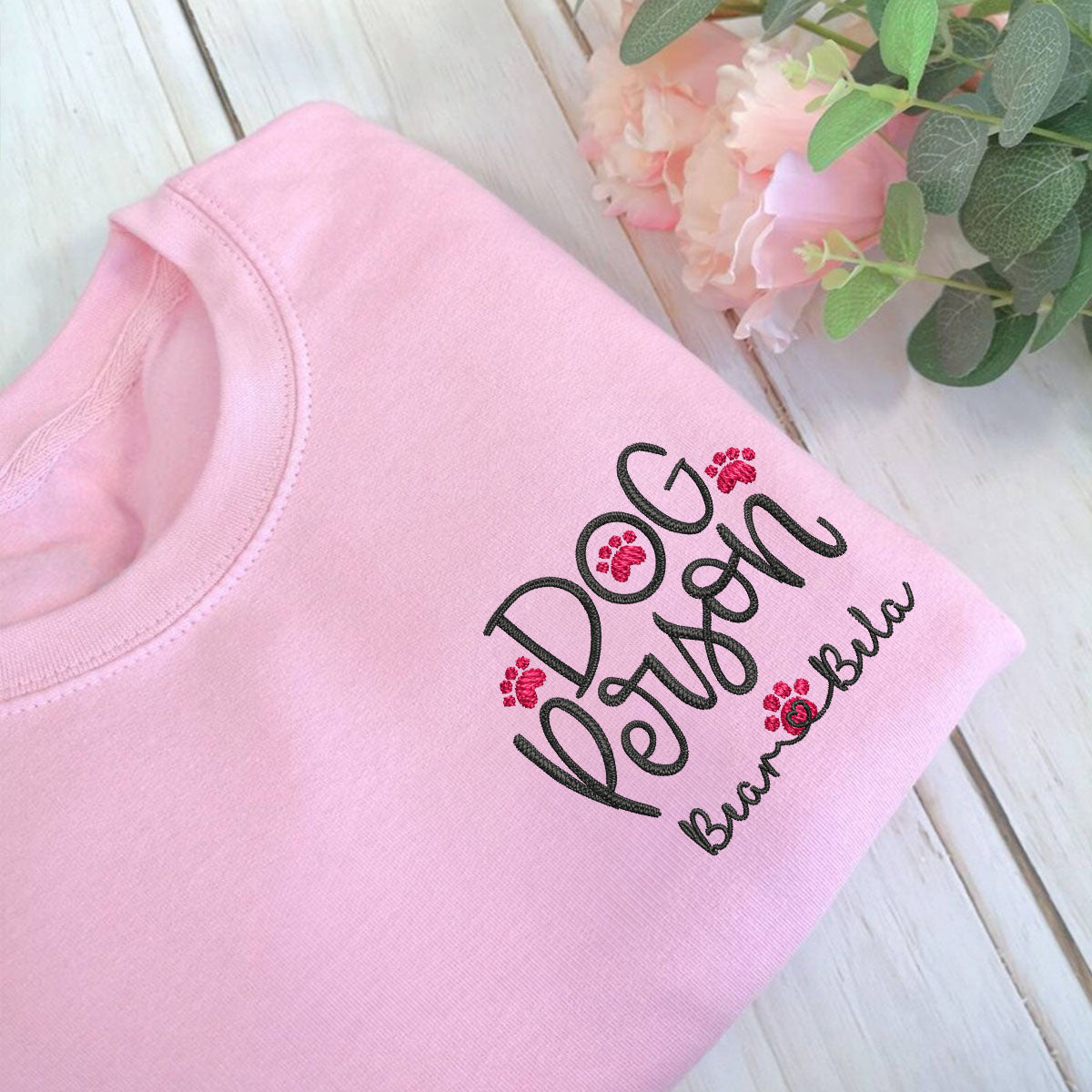Custom Dog Person With Dog Names Embroidered Sweatshirt