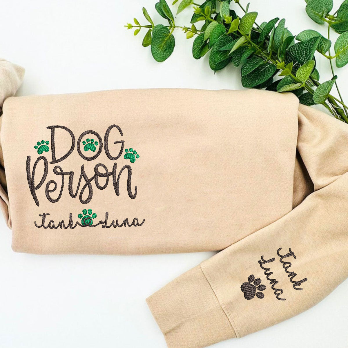 Custom Dog Person With Dog Names Embroidered Sweatshirt