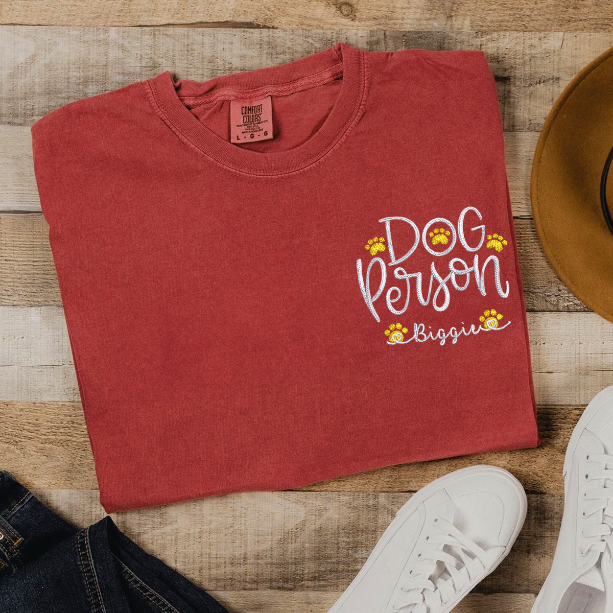 Custom Dog Person With Dog Names Embroidered T-Shirt