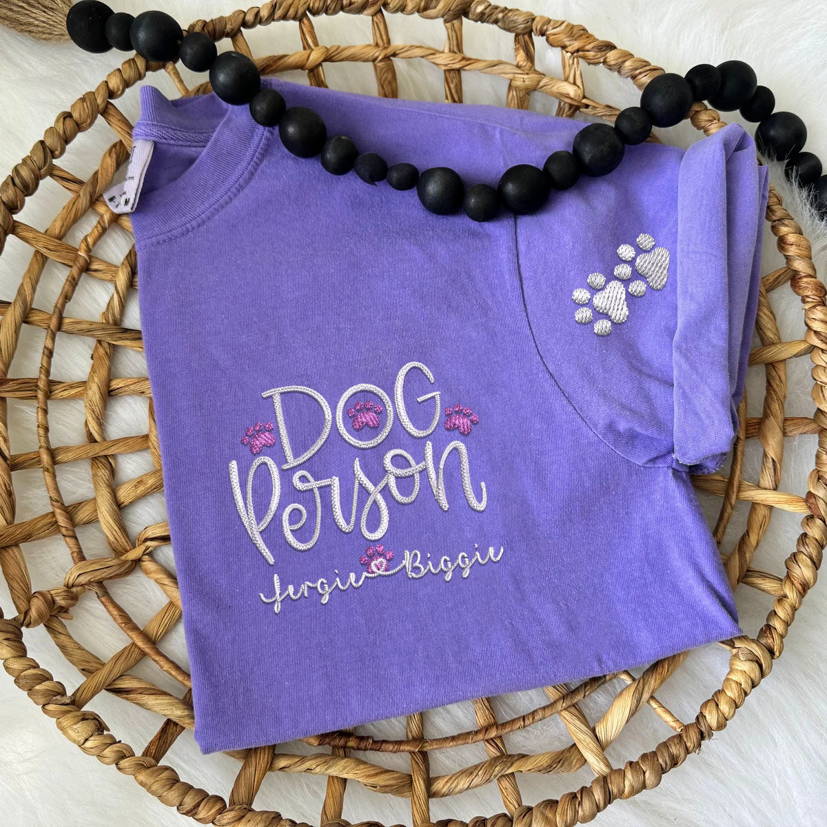 Custom Dog Person With Dog Names Embroidered T-Shirt
