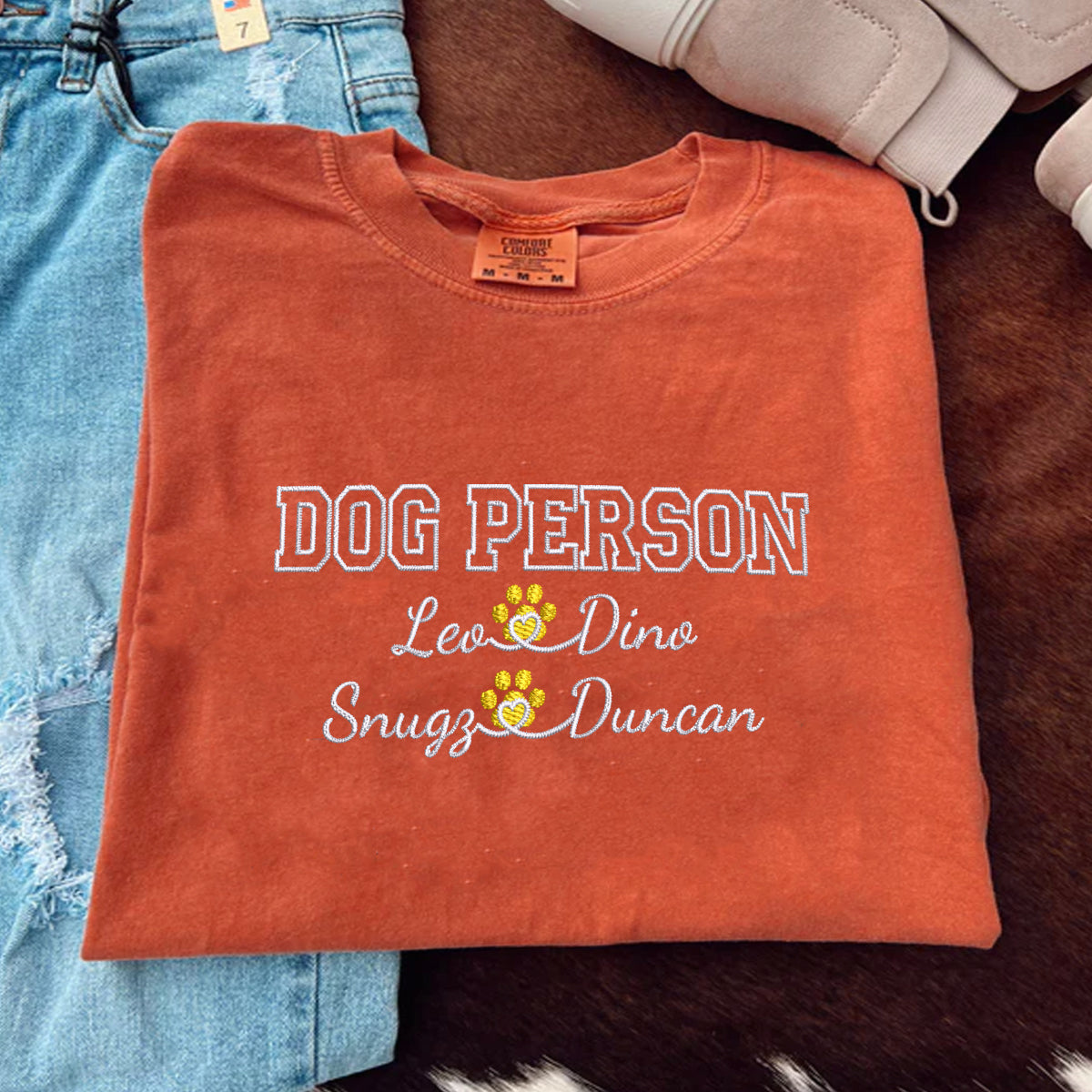 Custom Dog Person With Names Embroidered T-Shirt