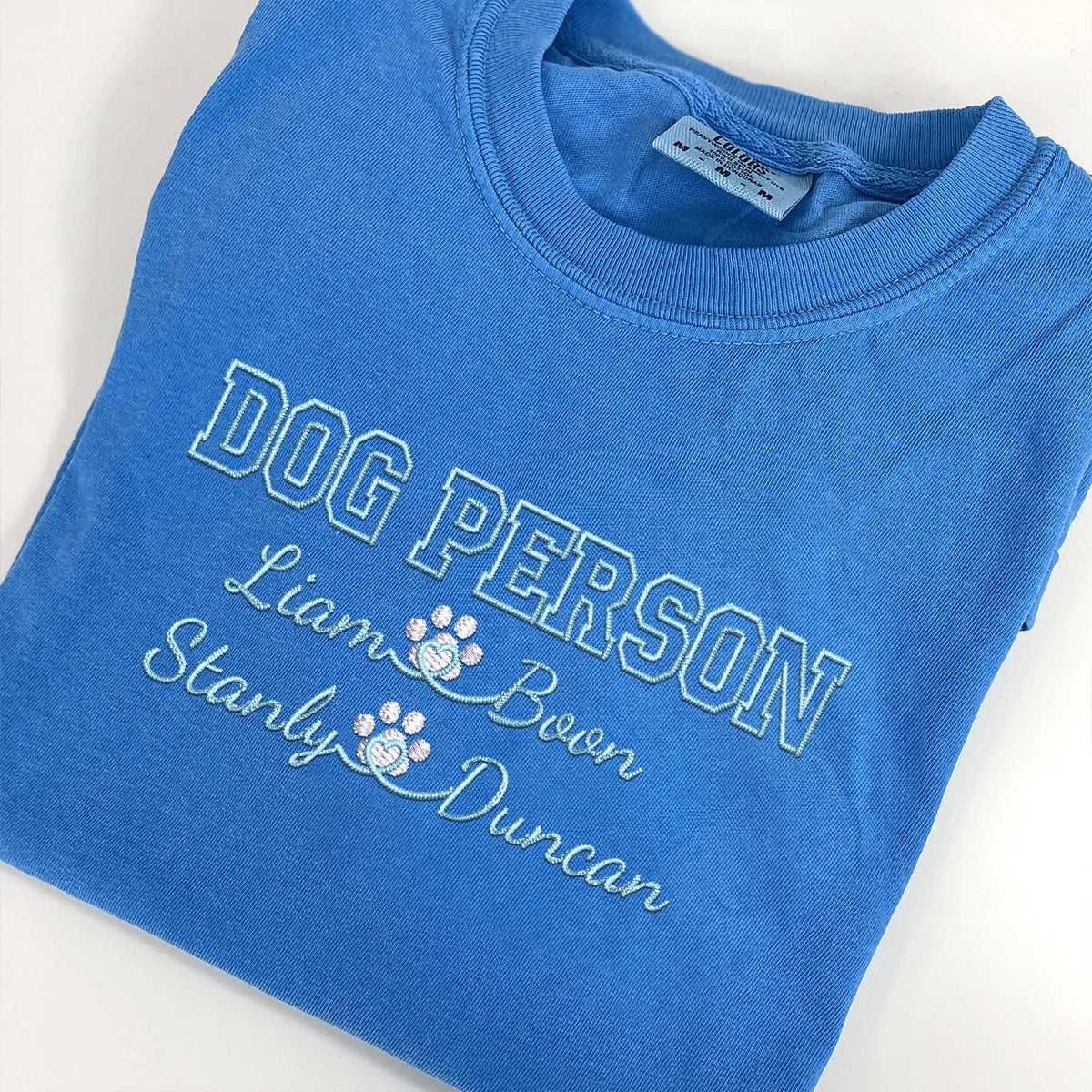 Custom Dog Person With Names Embroidered T-Shirt