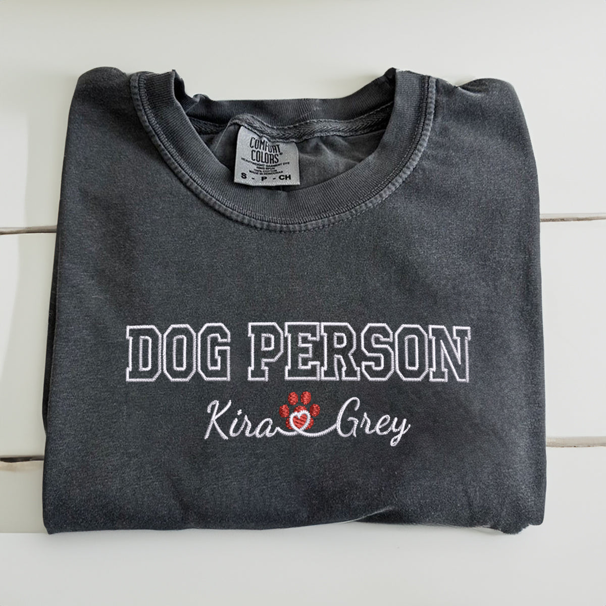 Custom Dog Person With Names Embroidered T-Shirt
