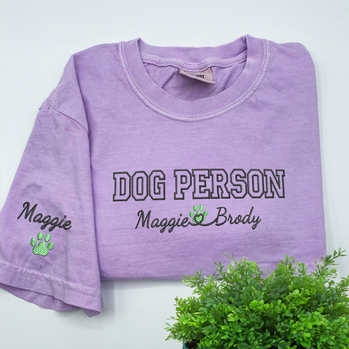Custom Dog Person With Names Embroidered T-Shirt
