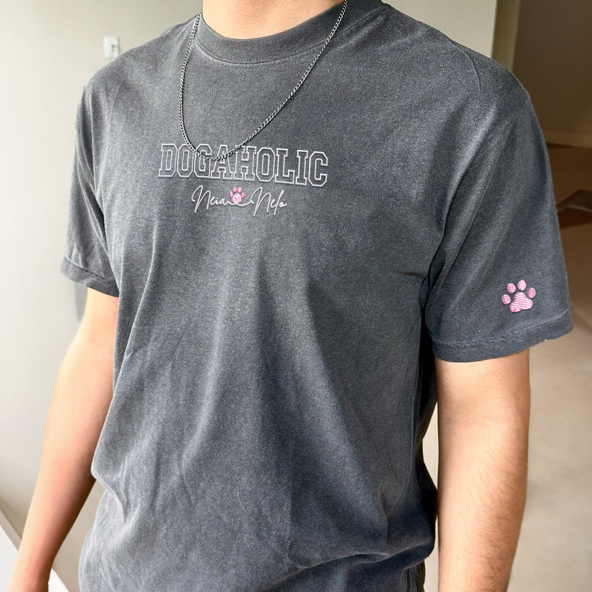 Custom Dogaholic With Names Embroidered T-Shirt