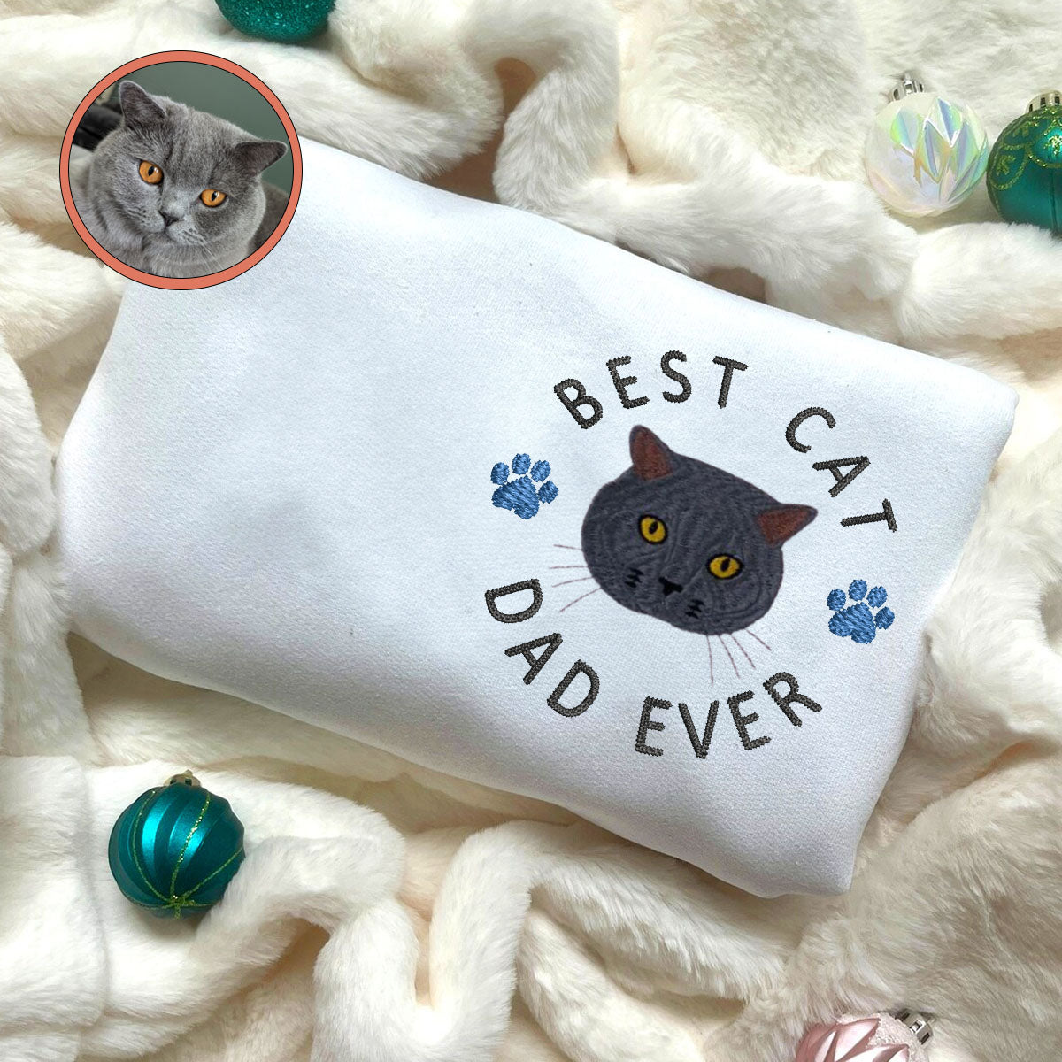 Custom Full-Color Best Cat Dad Ever Embroidered Hoodie