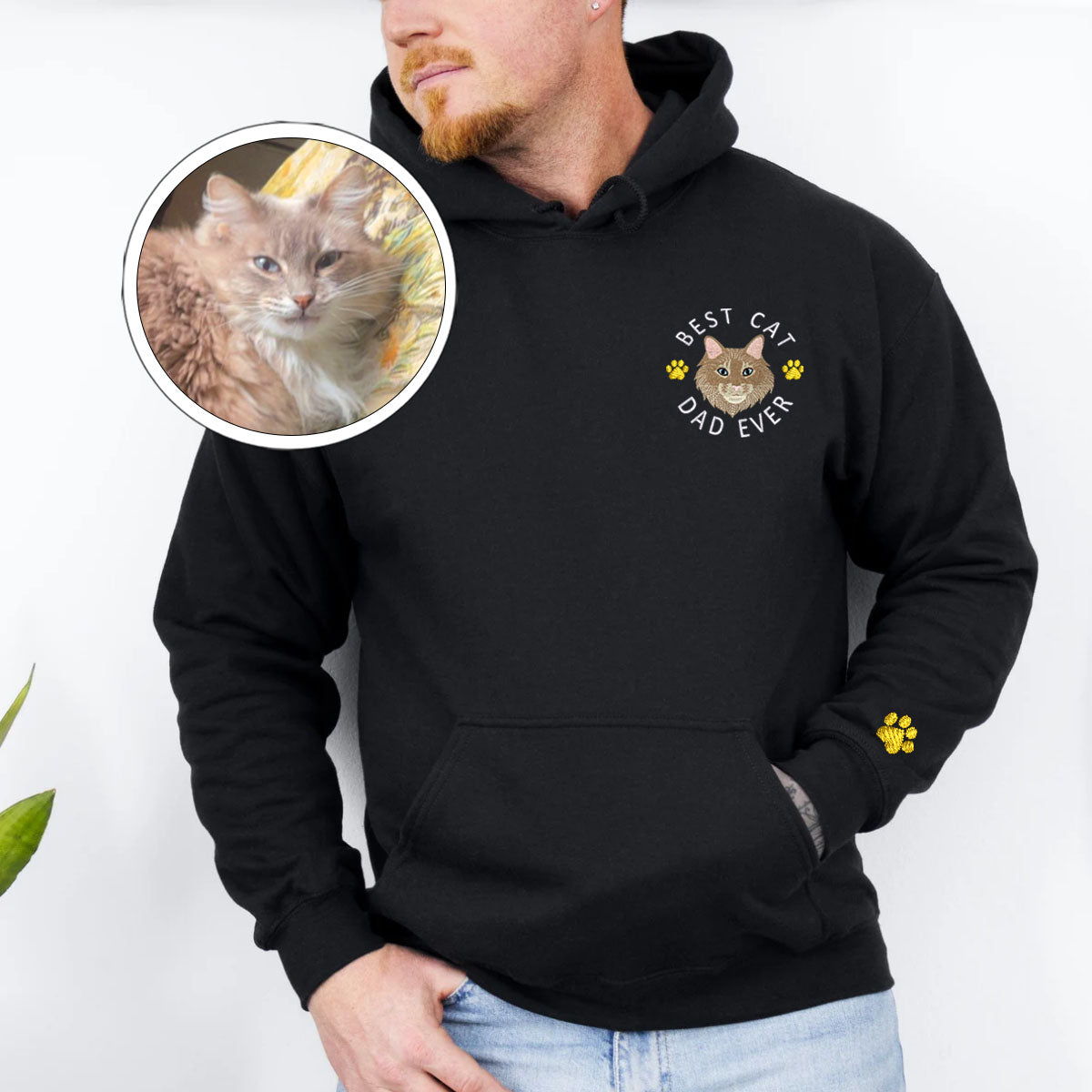 Custom Full-Color Best Cat Dad Ever Embroidered Hoodie