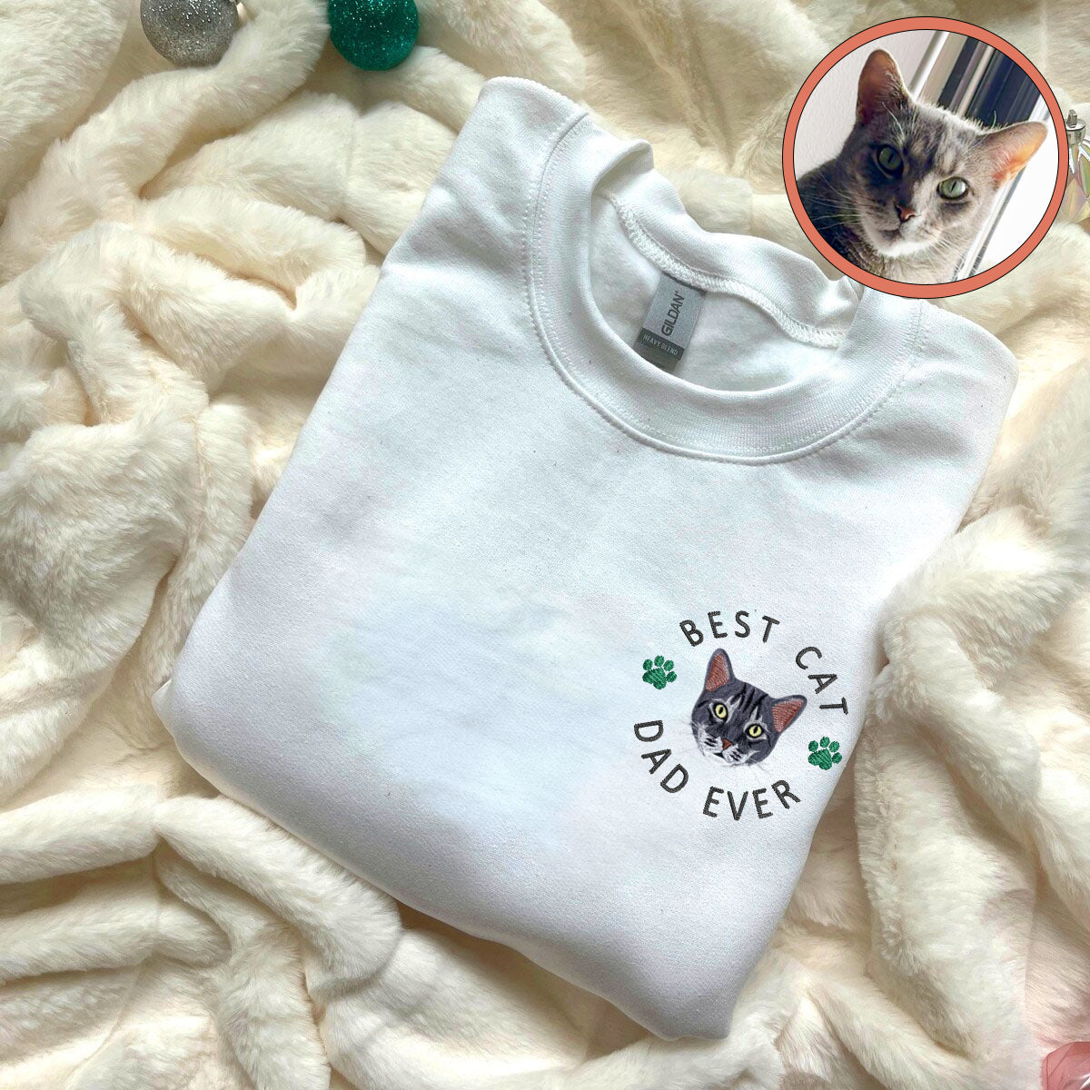 Custom Full-Color Best Cat Dad Ever Embroidered Sweatshirt