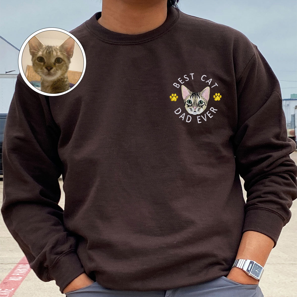 Custom Full-Color Best Cat Dad Ever Embroidered Sweatshirt