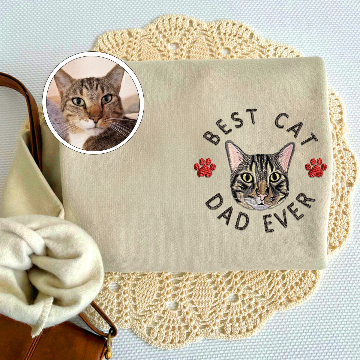 Custom Full-Color Best Cat Dad Ever Embroidered Sweatshirt