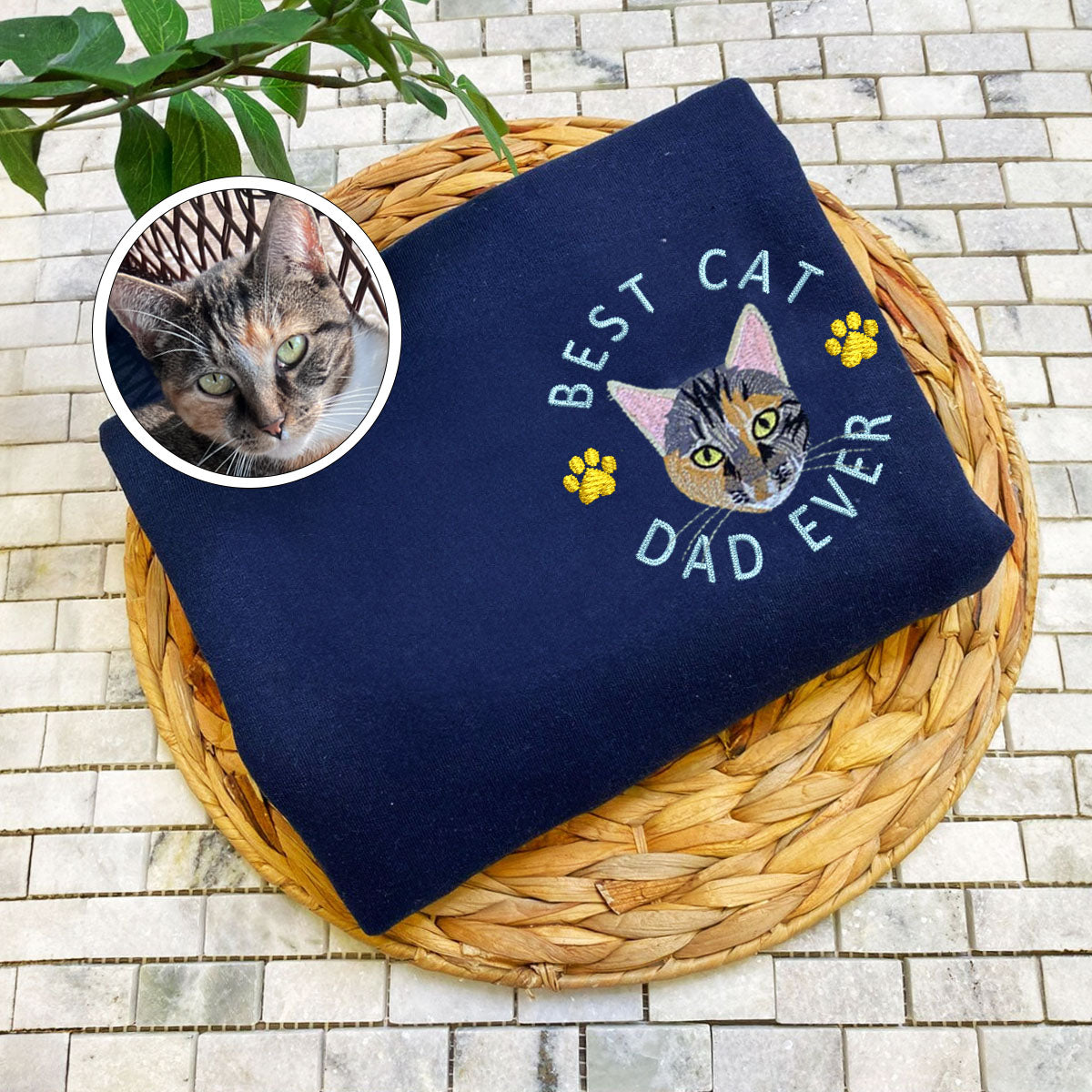 Custom Full-Color Best Cat Dad Ever Embroidered Sweatshirt