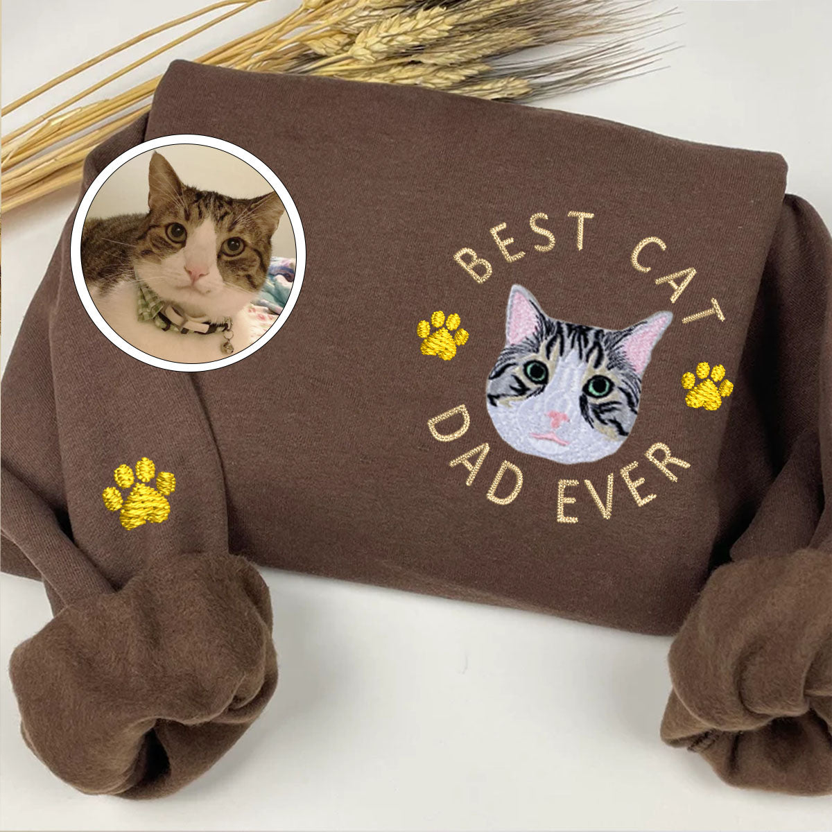 Custom Full-Color Best Cat Dad Ever Embroidered Sweatshirt