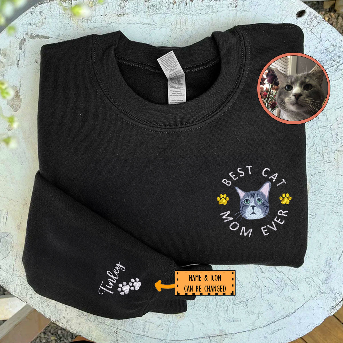 Custom Full-Color Best Cat Mom Ever Embroidered Sweatshirt