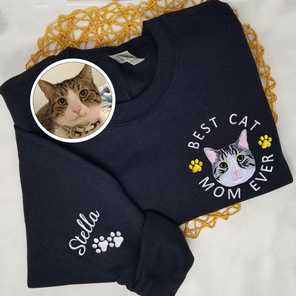 Custom Full-Color Best Cat Mom Ever Embroidered Sweatshirt
