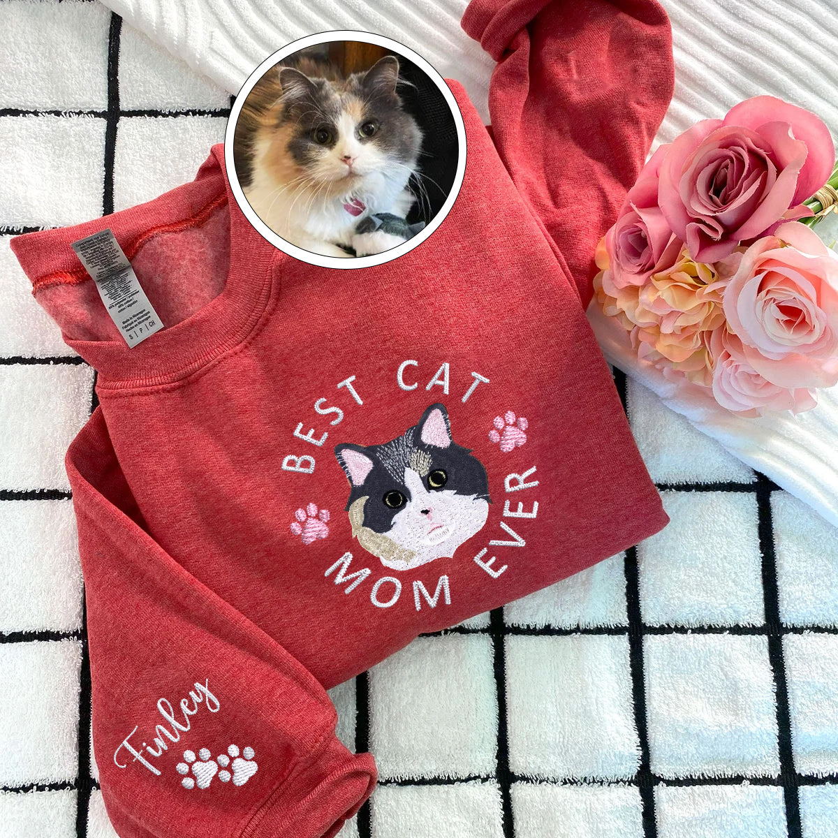 Custom Full-Color Best Cat Mom Ever Embroidered Sweatshirt